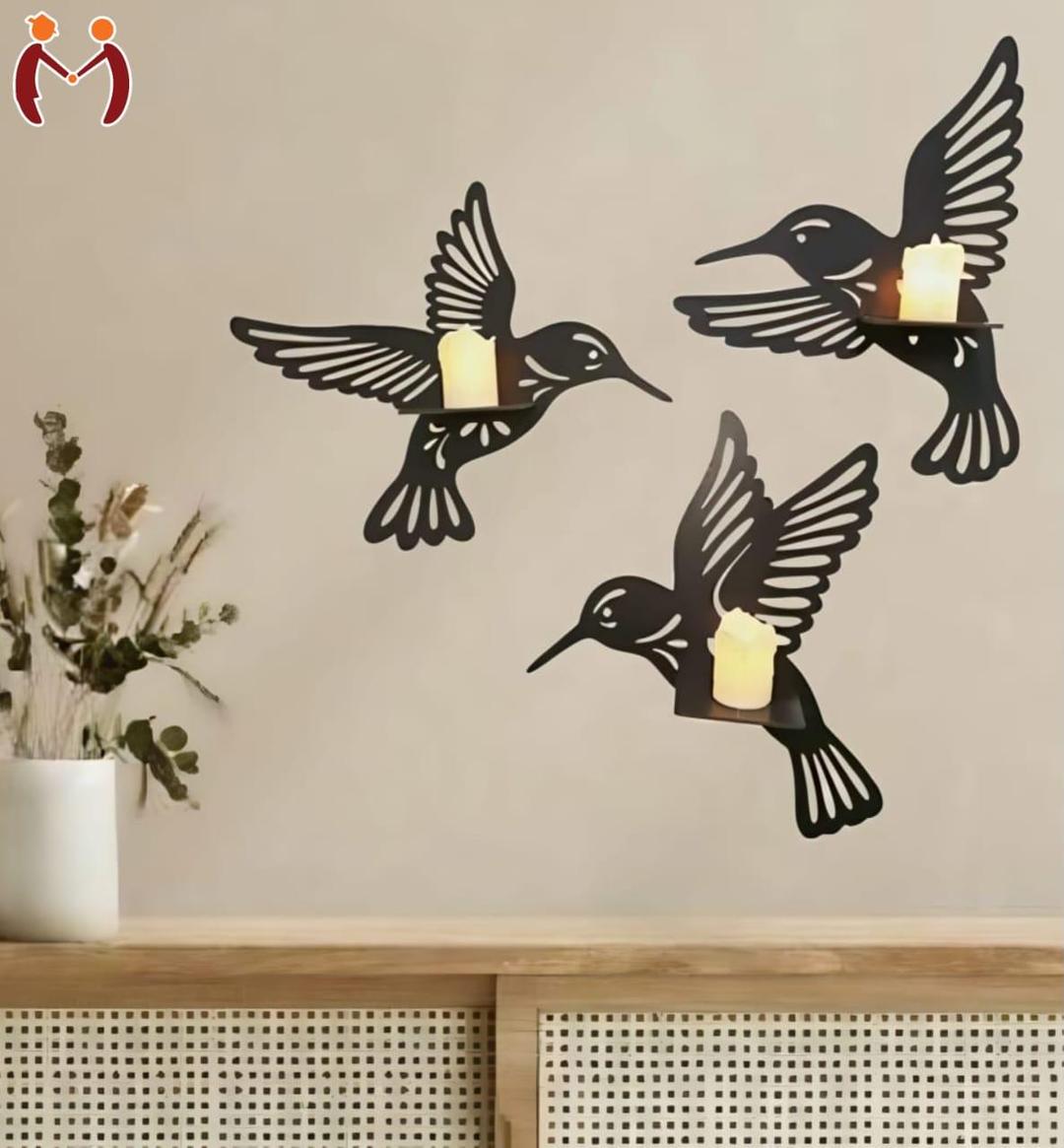 Decorative Sparrows Wooden Wall Shelves, Pack Of 3