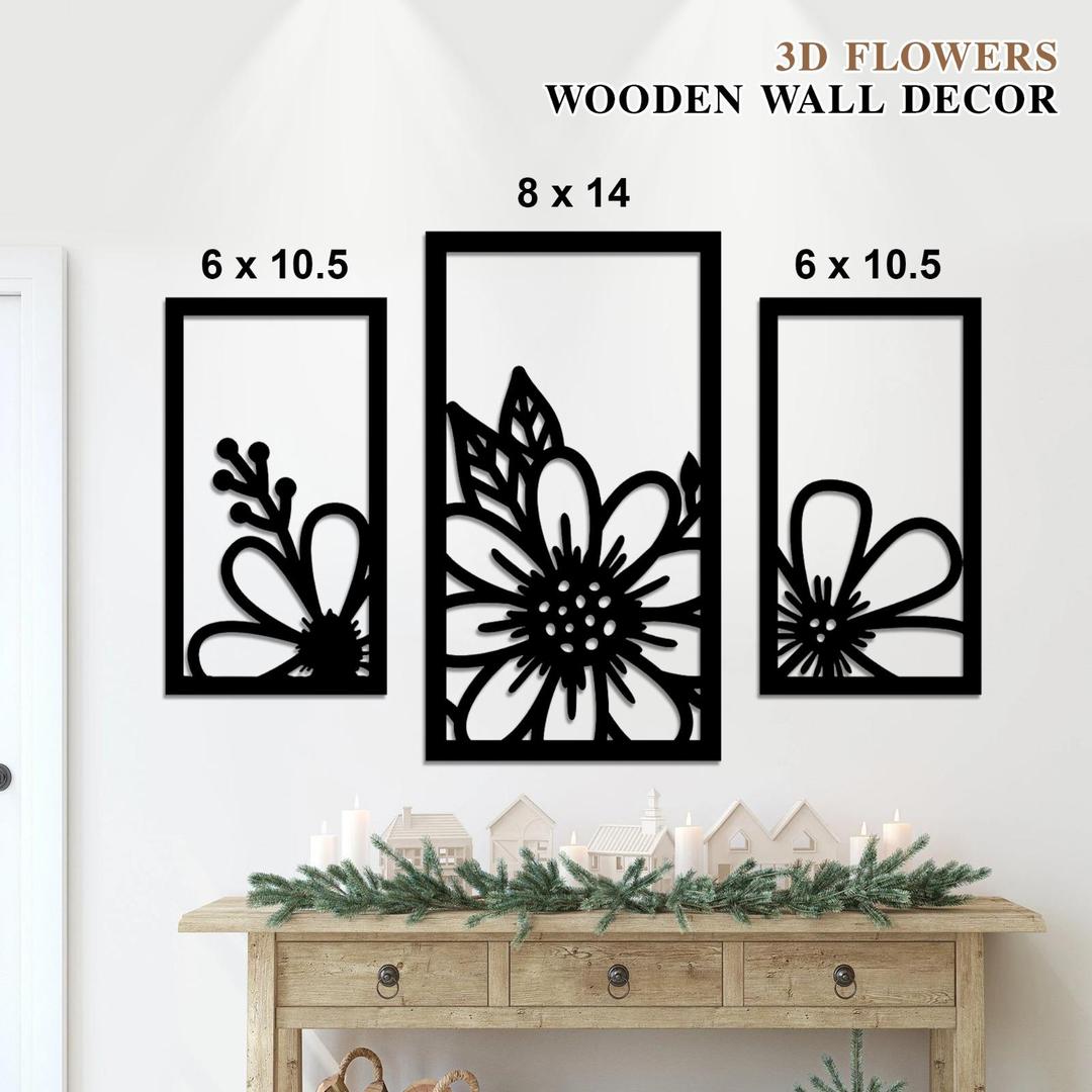3D Flowers Wooden Wall Décor 