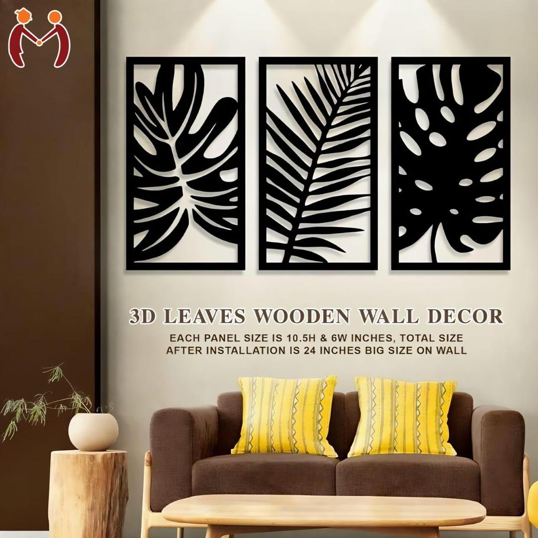 3 Pcs Leaves Wooden Wall Art Set