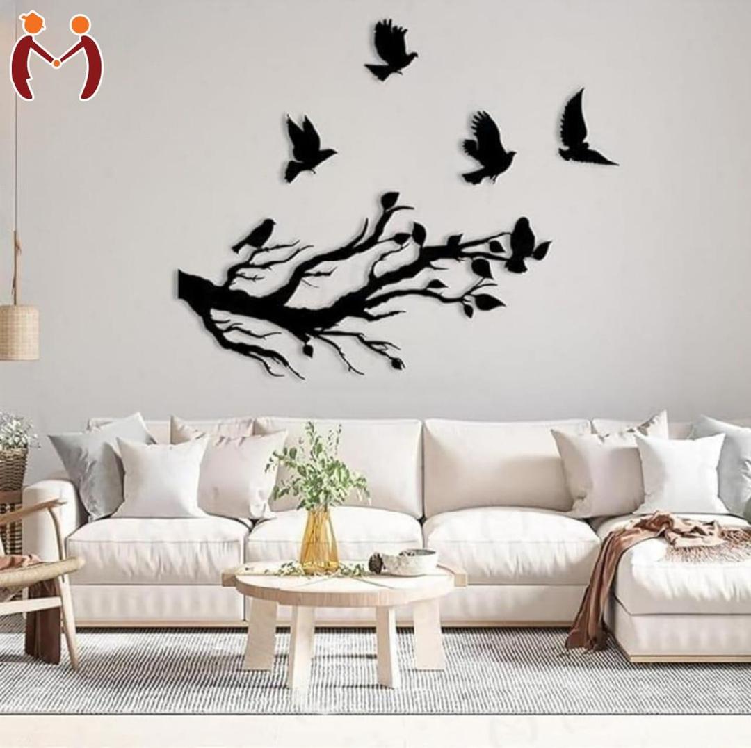 Flying Birds From Tree Branches Wooden Wall Art