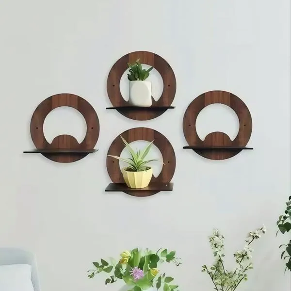 Set of 4 Wooden Round Wall Shelves | Home Decor Circle Display Rack for Living Room Bedroom I Decoration Pieces I Decoration Item For Home