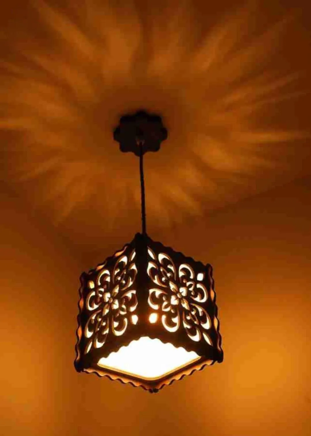 Rechargeable Brown MDF Wood Night Ceiling Lamp - Illuminate Your Space