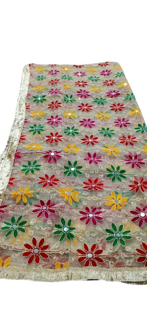 Embroidered Tissue Net Dupatta with Mirror Work - 1 Pc, 2.5 Meter Multicolor