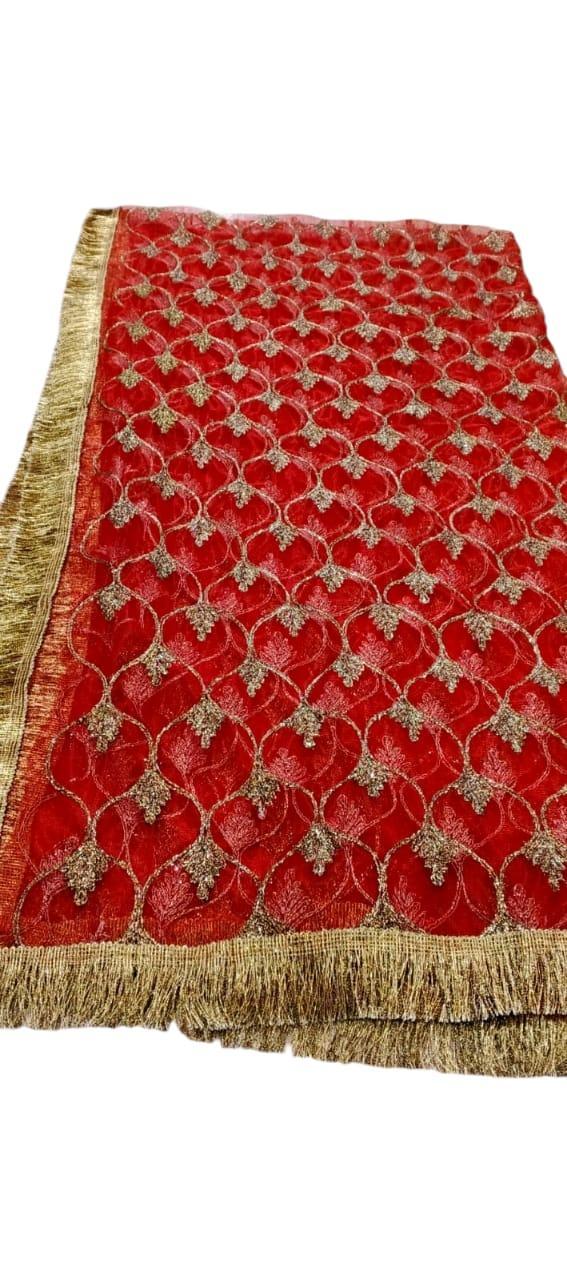 Elegant Red Embroidered Tissue Net Dupatta - 1 Pc