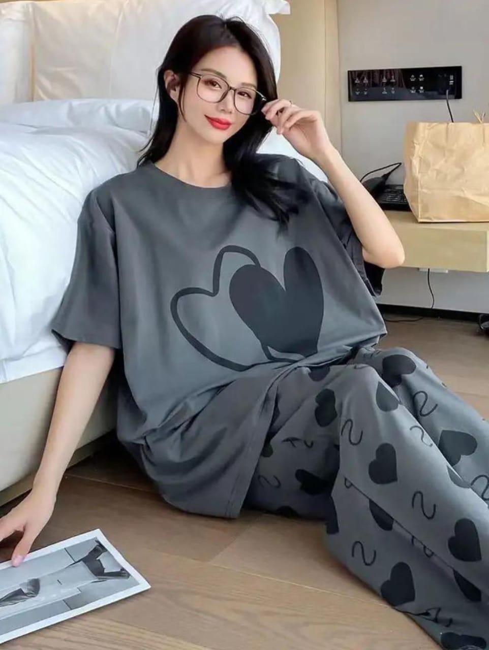 2 Pcs Women's Stitched Cotton Jersey Printed Night Suit