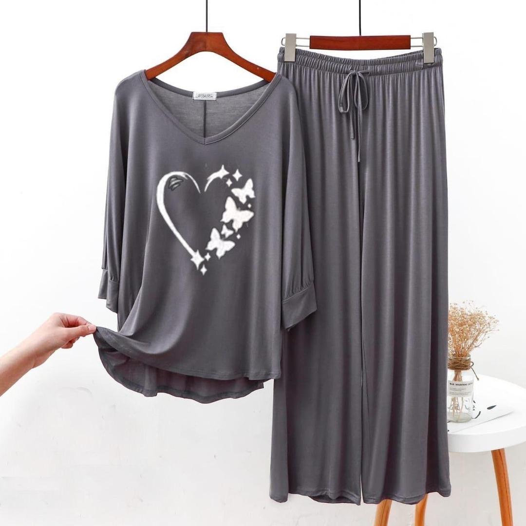 Cozy Fleece Night Suit - 2 Pcs Printed Sleep Shirt & Trouser Set