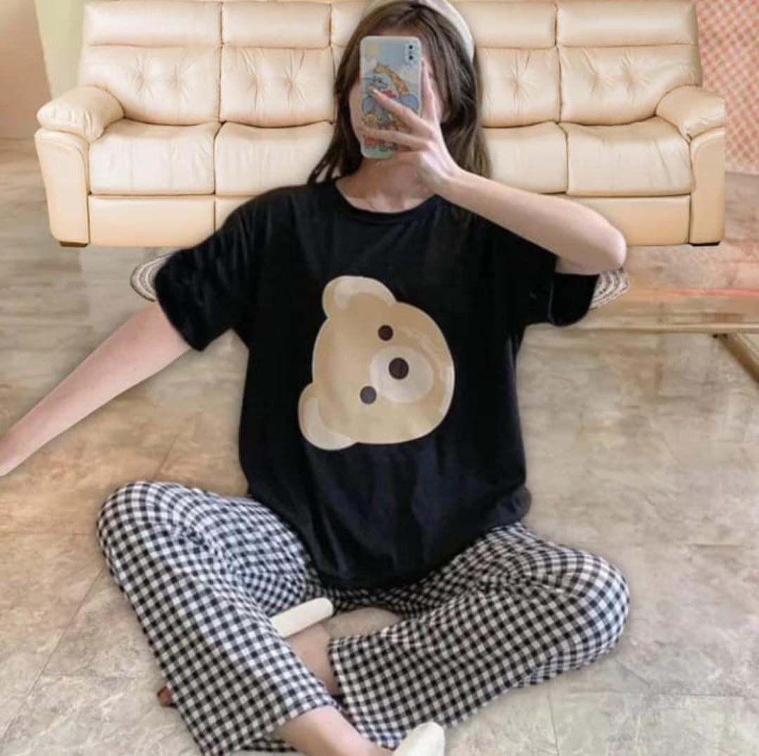 Stylish Printed Cotton Night Suit - 2 Pcs Set with Round Neck