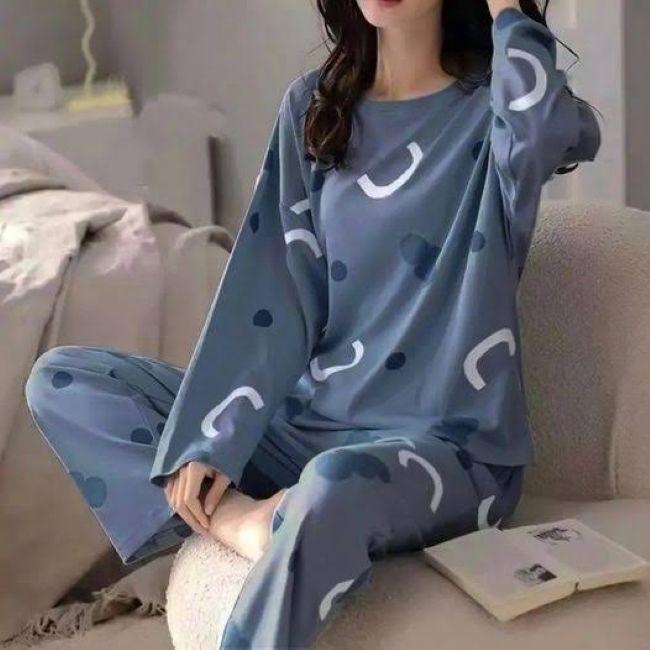 2 Pcs Women's Stitched Cotton Jersey Printed Night Suit