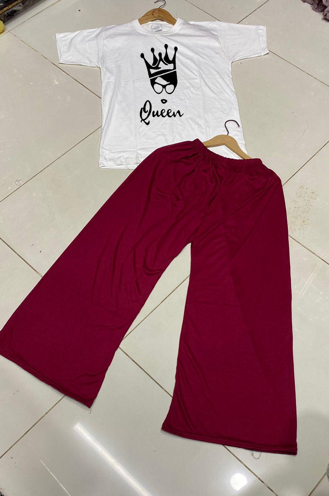 Women Printed Night Suit White Red