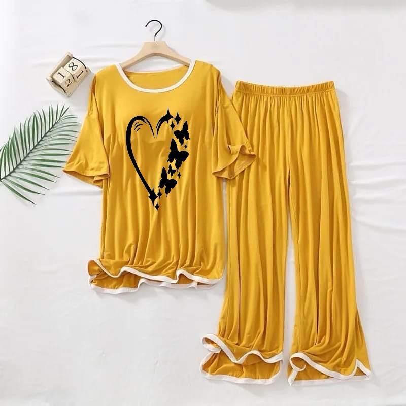 Comfortable Printed Cotton Jersey Night Suit - 2 Pcs Set