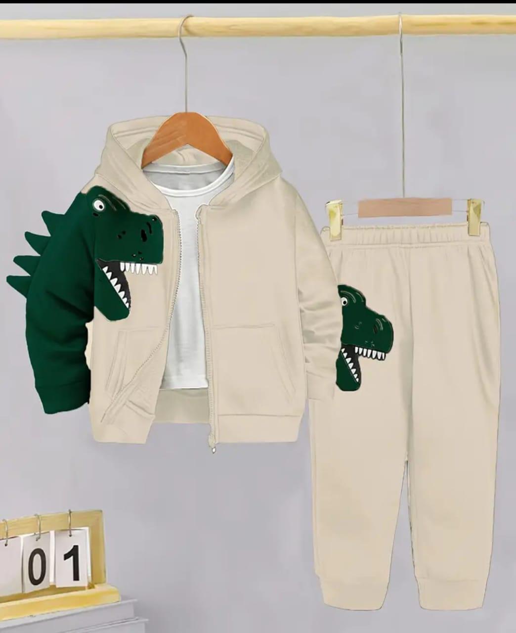 Adorable Boy's Printed Fleece Zipper Tracksuit - 2 Pcs Set