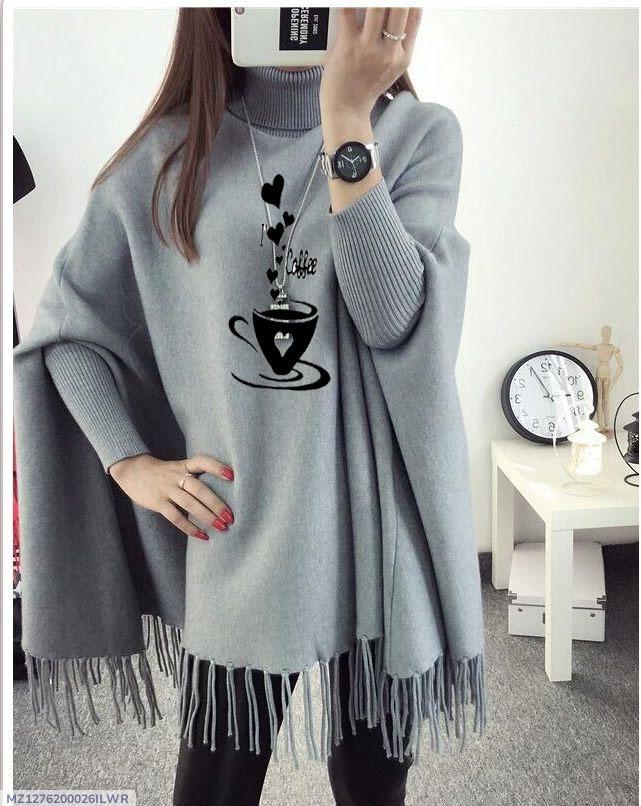 Women's Fleece Cup Printed Poncho