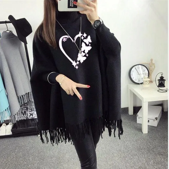 Women's Fleece Printed Poncho Cape Shawl