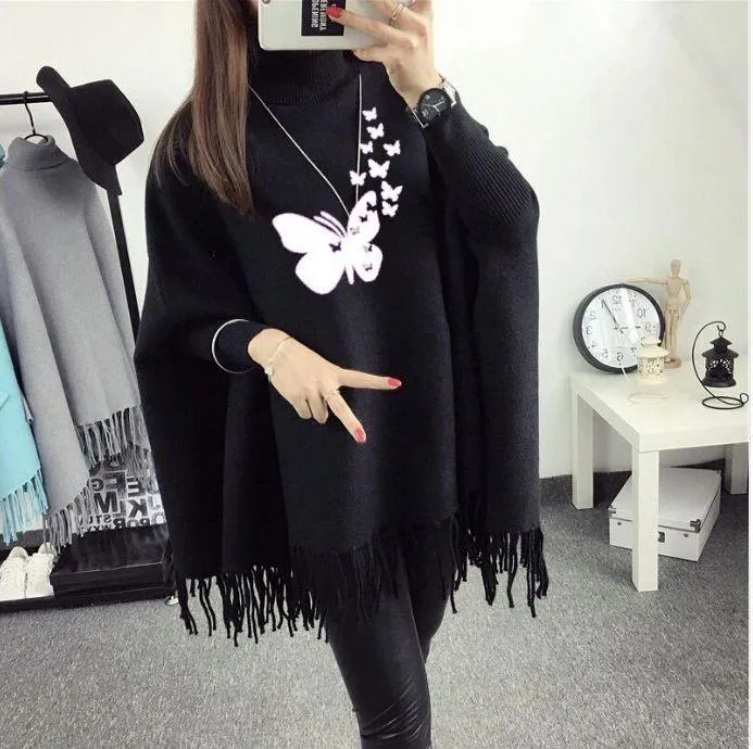Women's Fleece Printed Poncho Cape Shawl