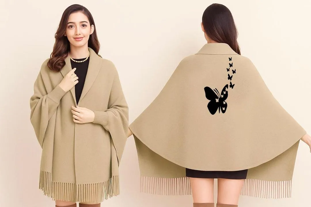 Women's Fleece Printed Cape Shawl