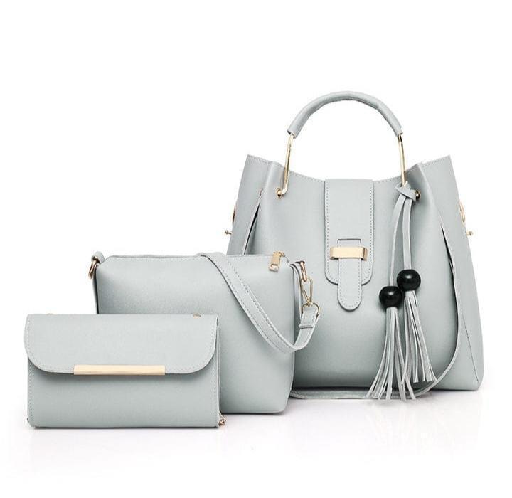 3 Pcs Women's Leather Plain Hand Bag Set
