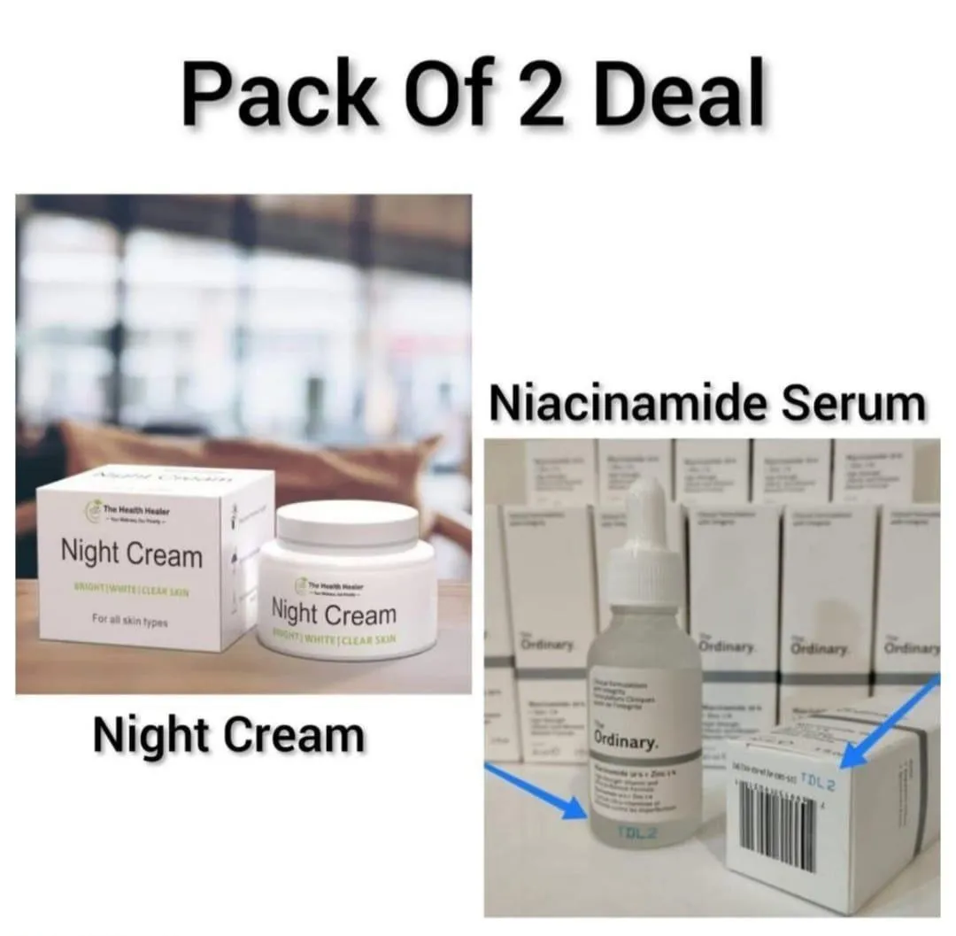 Revitalize Your Skin with 2 in 1 Night Cream & Niacinamide Serum Bundle - 2 Pcs Skincare Set