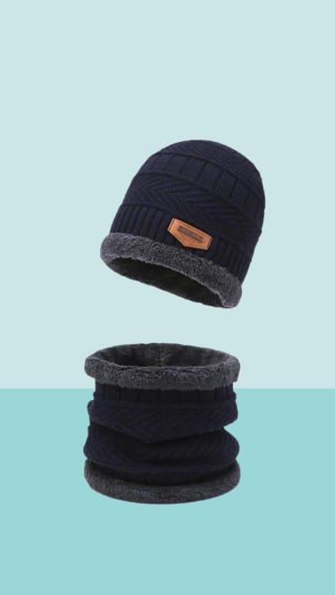1 Pc Wool Plain Beanie And Neck Warmer