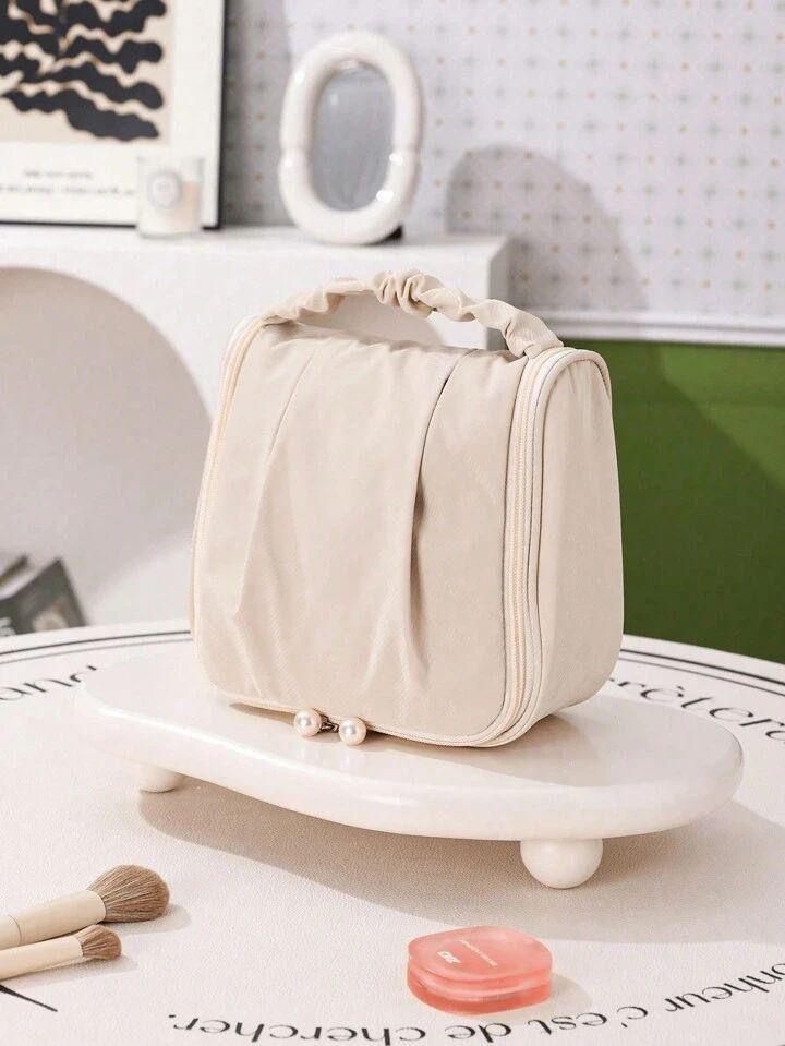 Stylish Women's Plain Polyester Toiletry Bag - 1 Pc, Off White