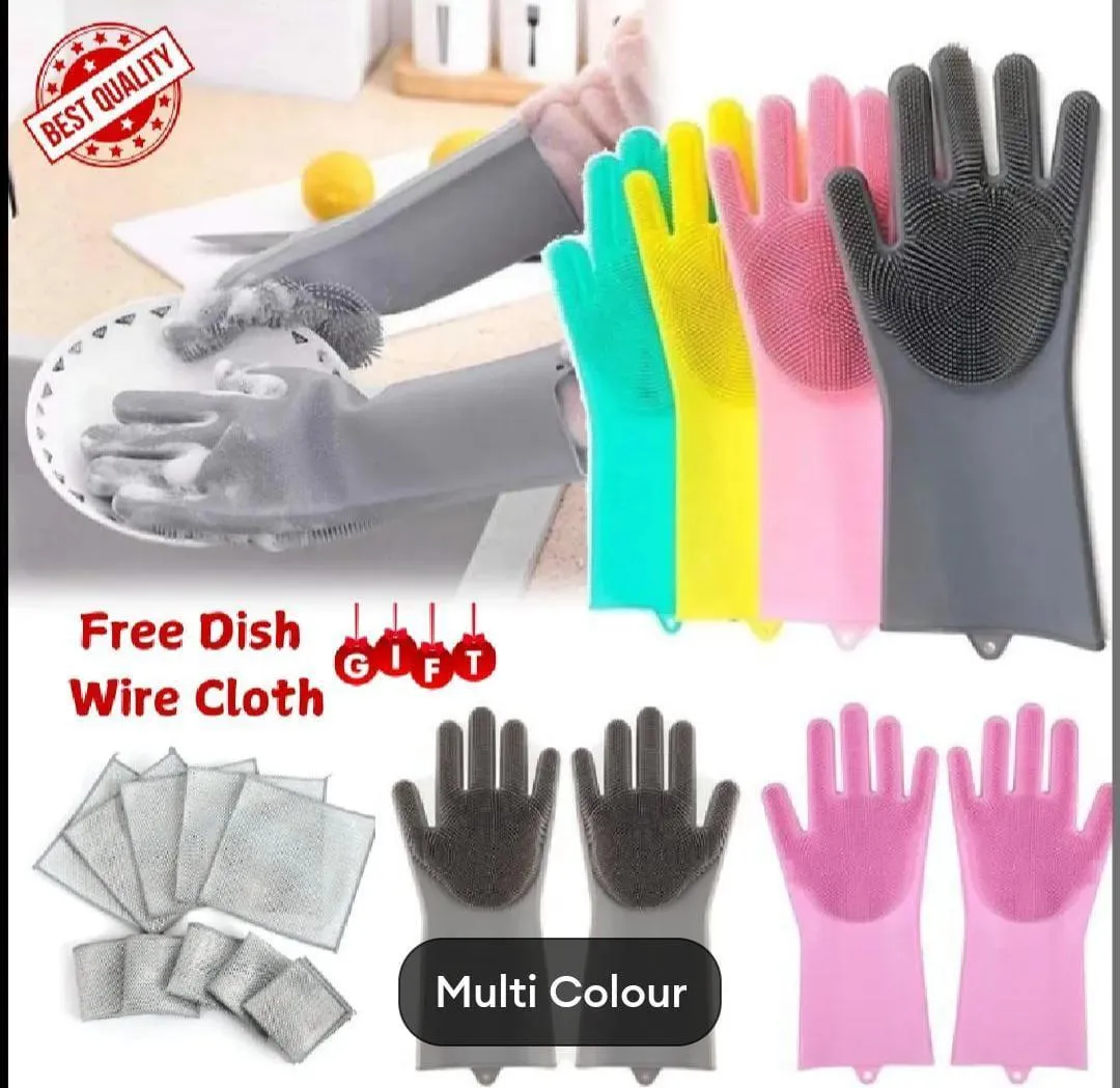 Durable Silicone Kitchen Gloves - 2 Pcs for Clean Hands After Washing Dishes