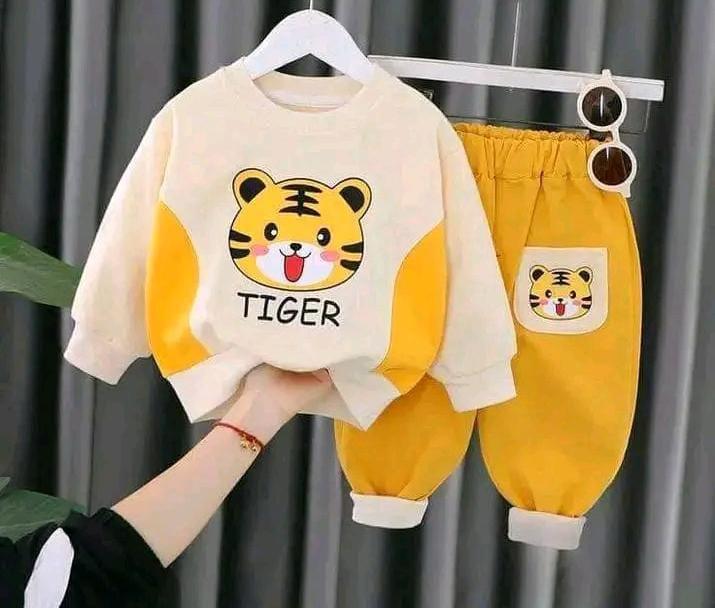 Cozy Yellow Fleece Printed Tracksuit Set for Boys & Girls - 2 Pcs (Shirt & Trouser)