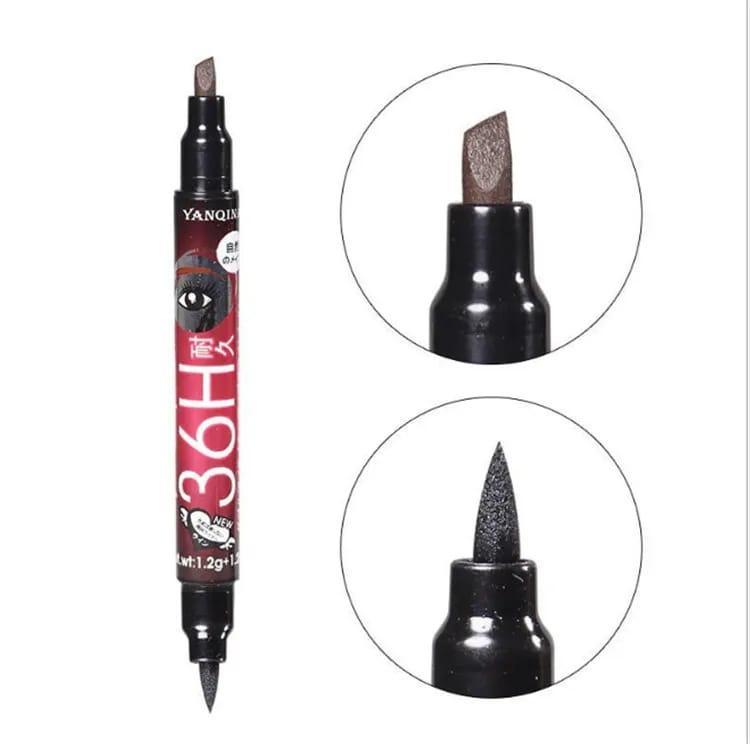 2 In 1 Waterproof Smudge Proof Marker Pen Eyeliner - Long Lasting Dark Brown & Black
