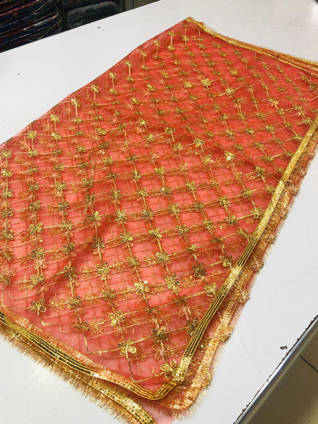 1 Pc Women's Stitched Net Sequins Embroidered Dupatta