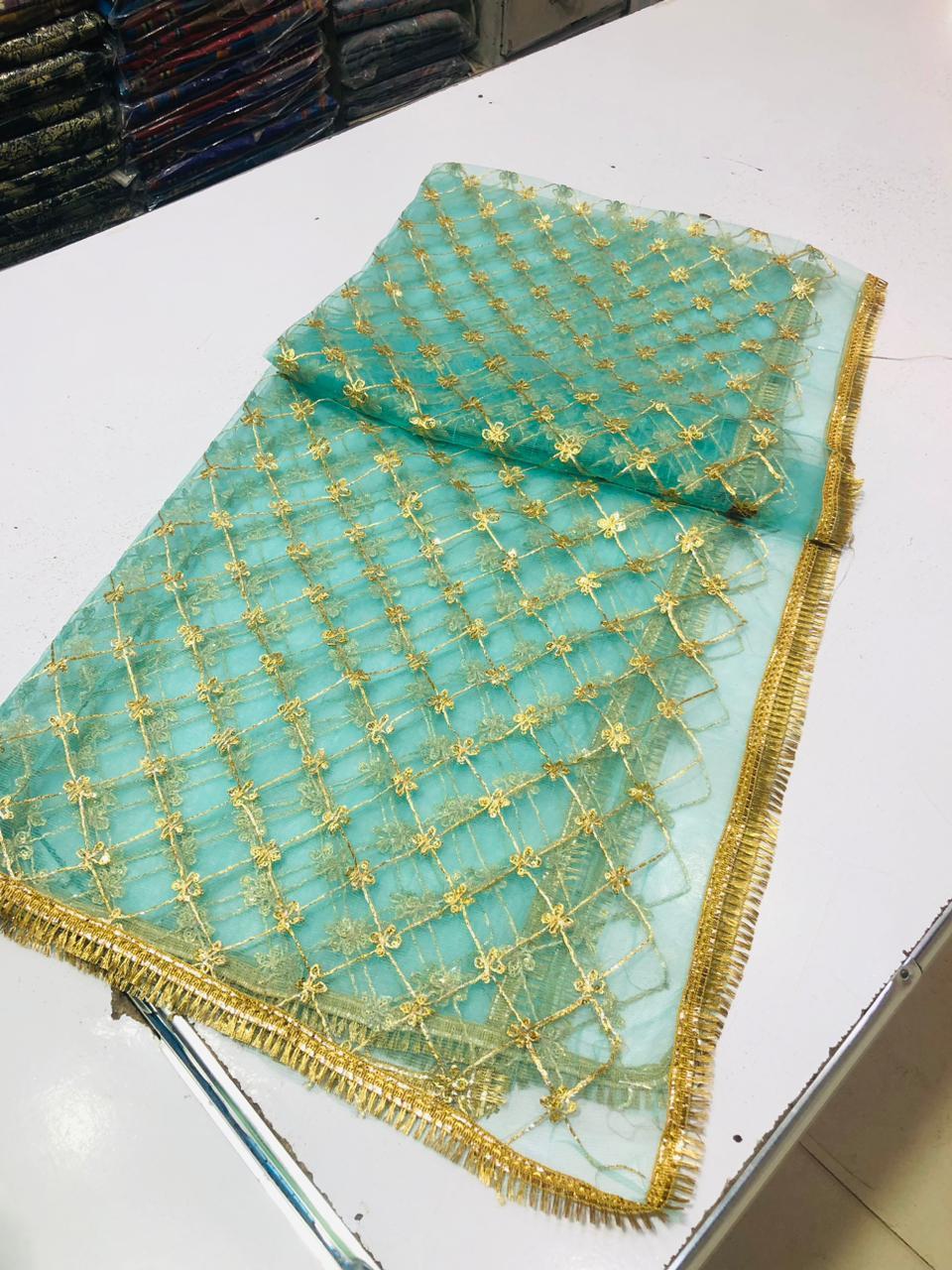 1 Pc Women's Stitched Net Sequins Embroidered Dupatta