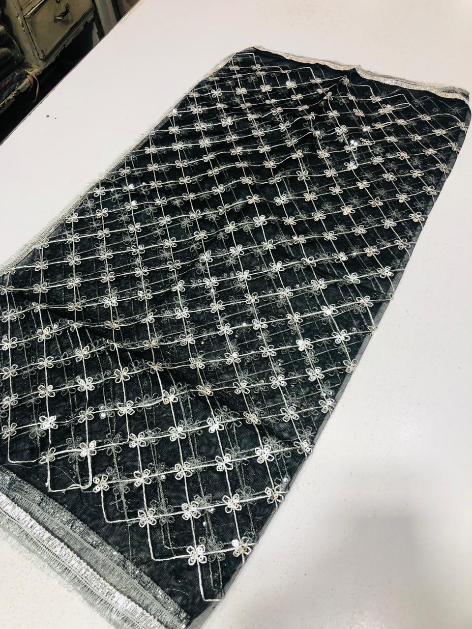 1 Pc Women's Stitched Net Sequins Embroidered Dupatta