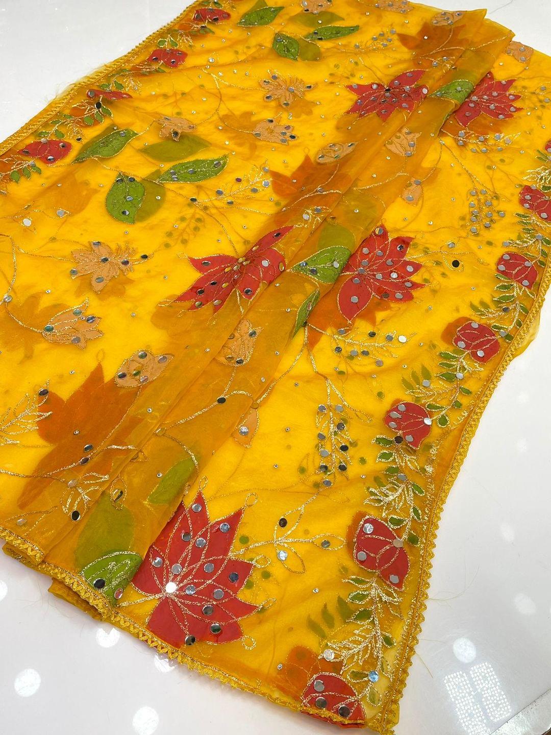1 Pc Women's Stitched Organza Hand Embroidered Dupatta