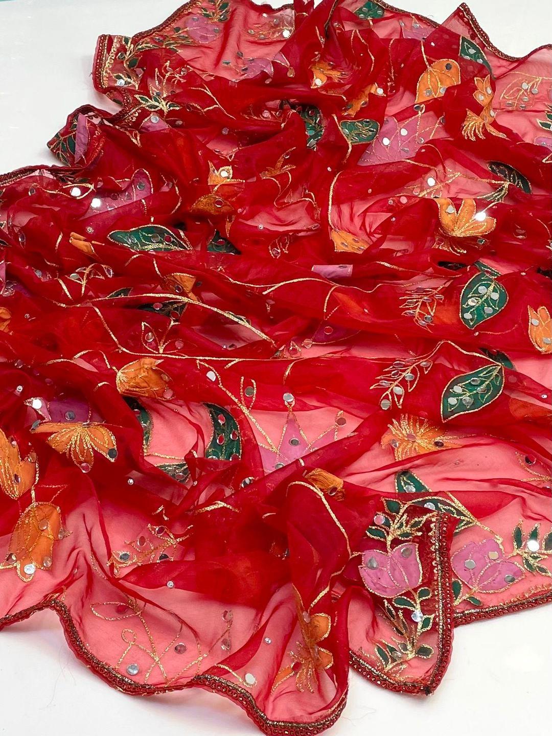 1 Pc Women's Stitched Organza Hand Embroidered Dupatta