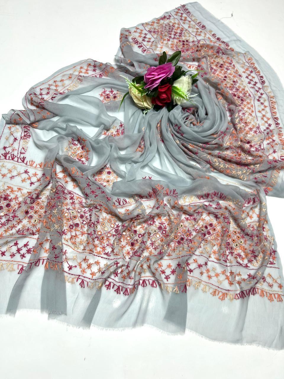 1 Pc Women's Stitched Chiffon Hand Work Dupatta