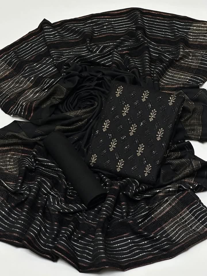 3 Pcs Women's Unstitched Zari Tilla Embroidered Suit