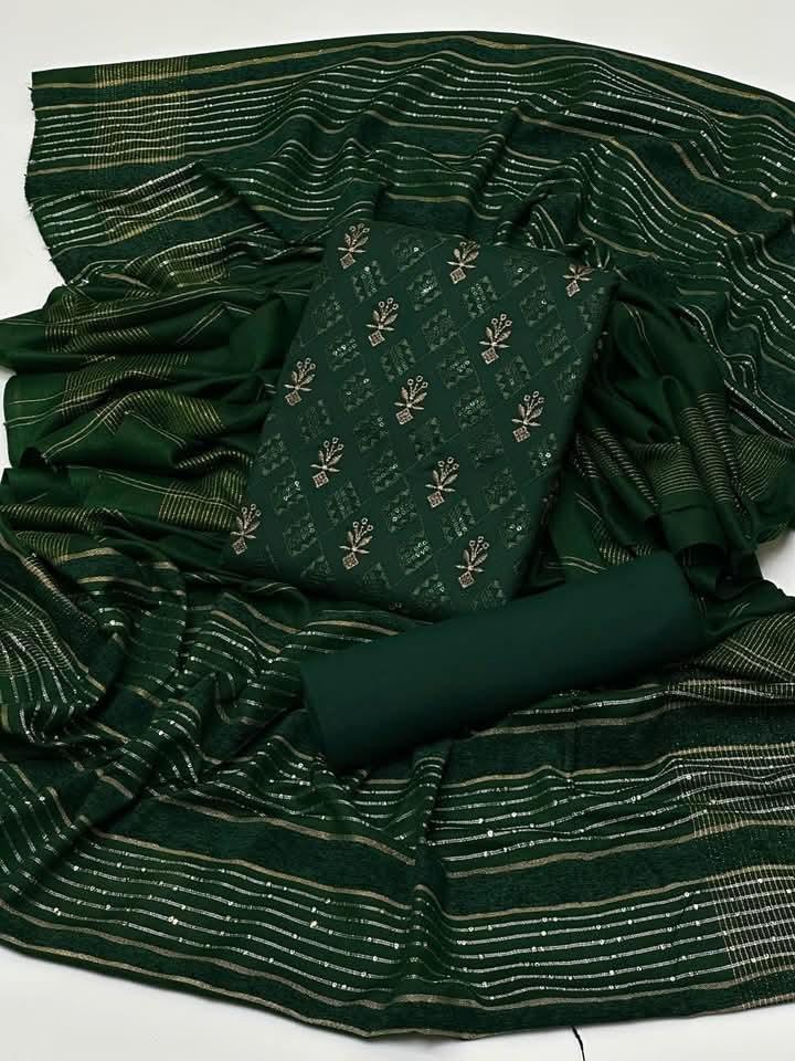 3 Pcs Women's Unstitched Zari Tilla Embroidered Suit