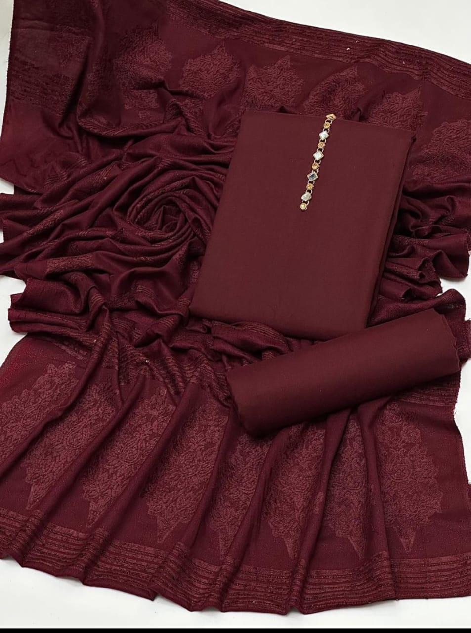 3 Pcs Women's Unstitched Plain Suit