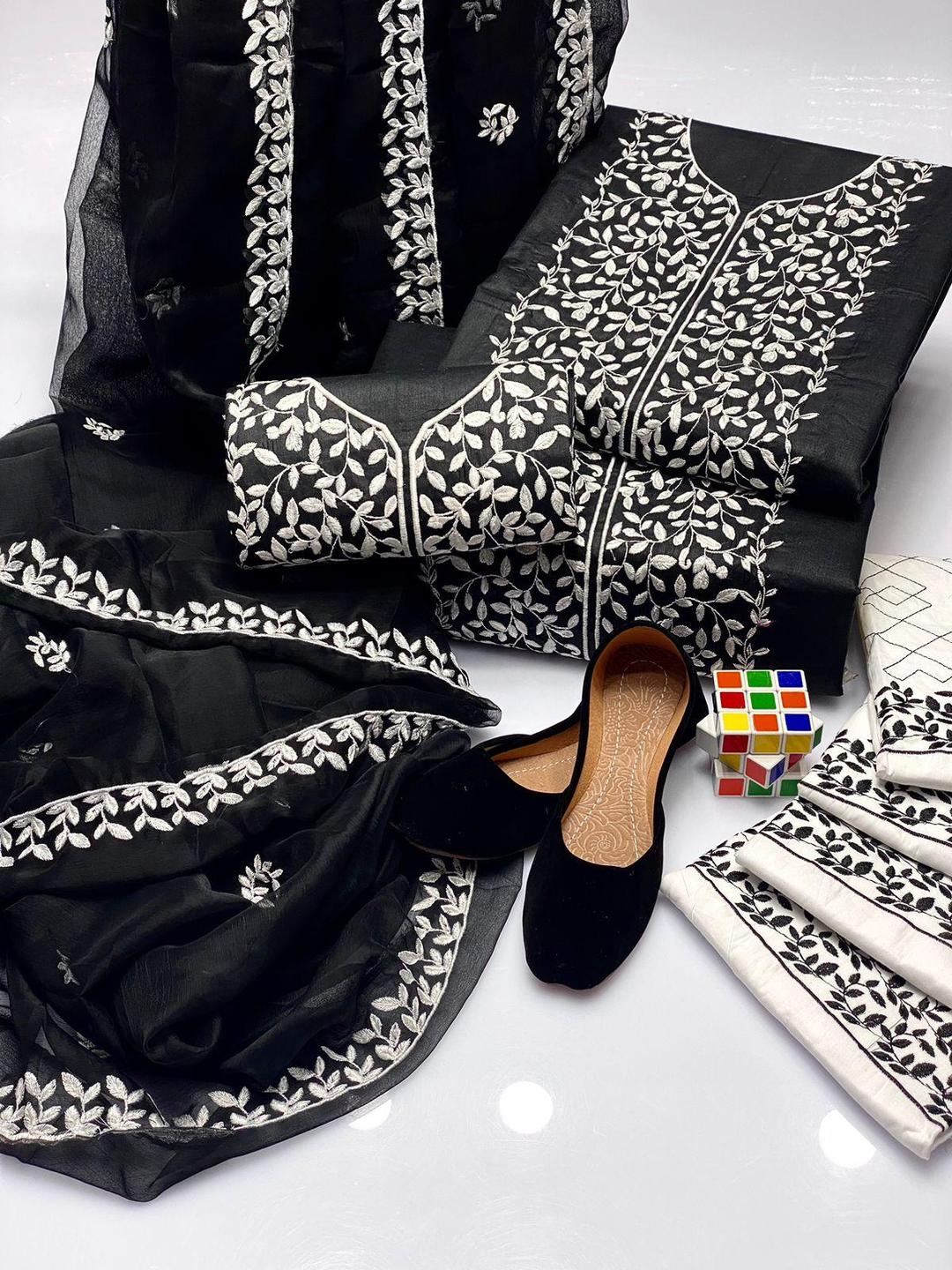 3 Pcs Women's Unstitched Chikankari Embroidered Suit