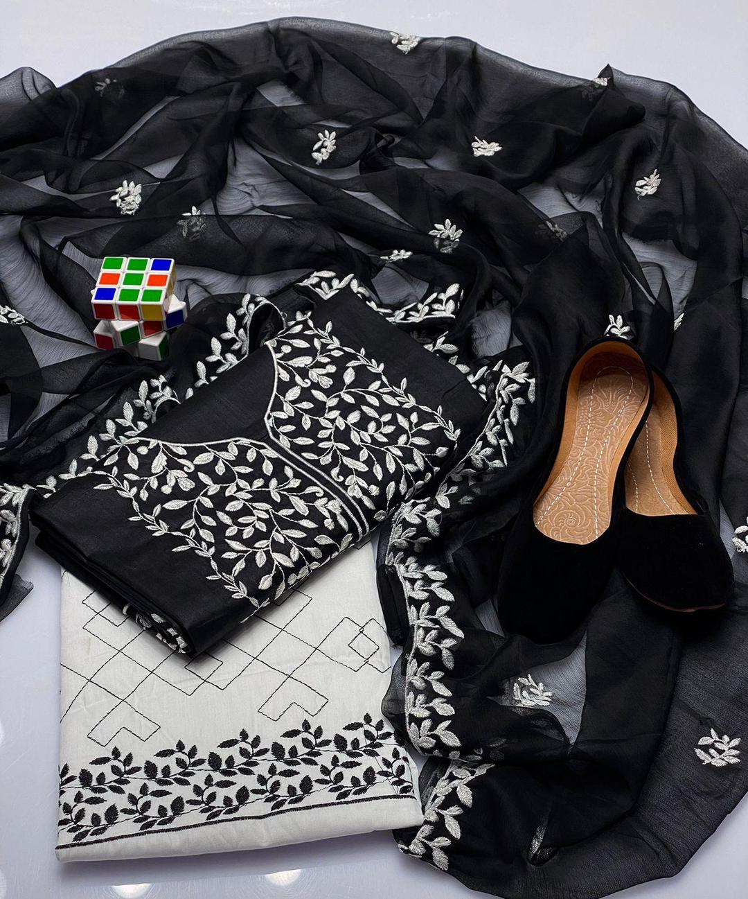 3 Pcs Women's Unstitched Chikankari Embroidered Suit