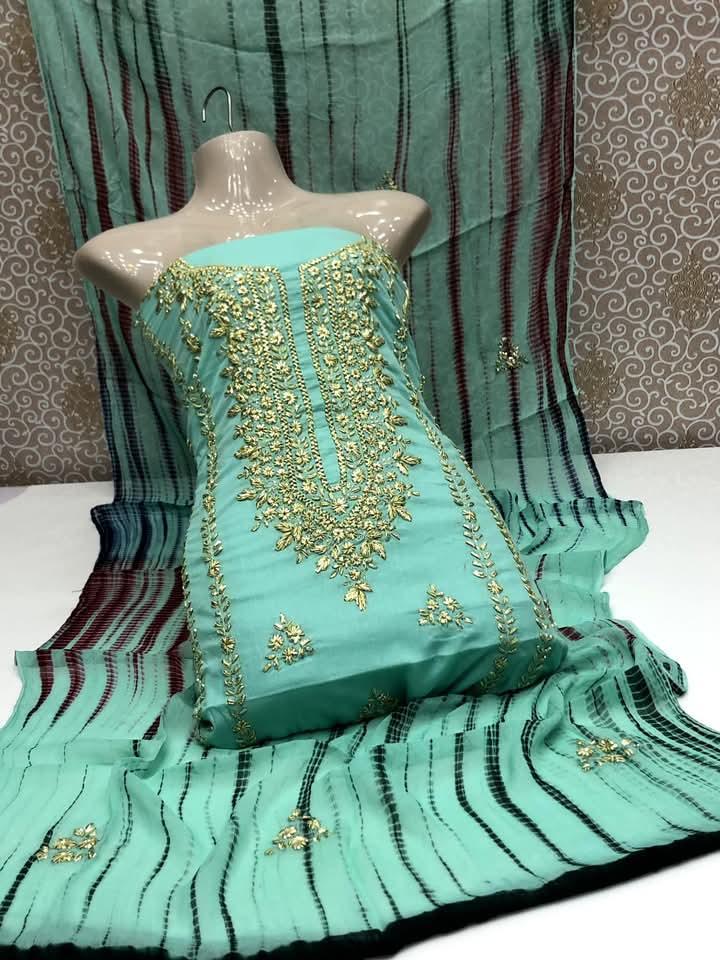 3 Pcs Women's Unstitched Gota Work Suit