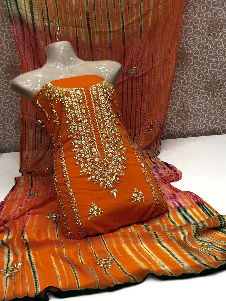 3 Pcs Women's Unstitched Gota Work Suit