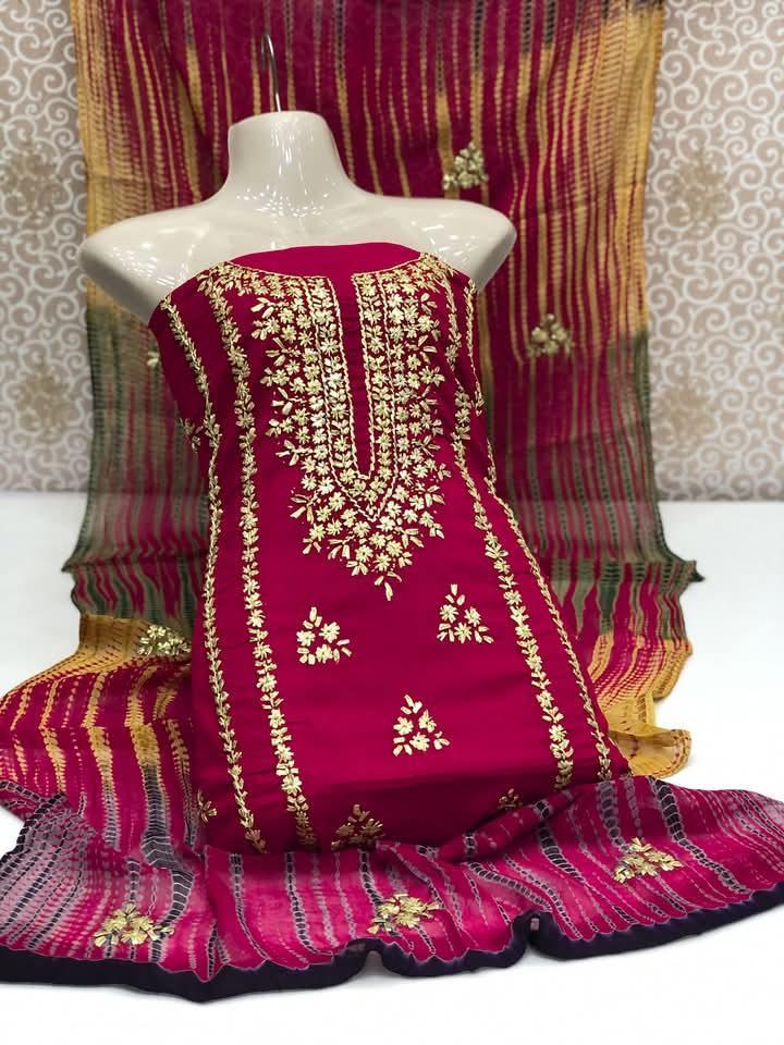 3 Pcs Women's Unstitched Gota Work Suit