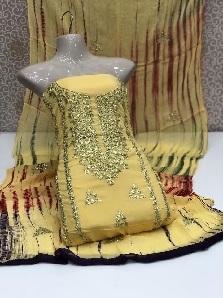 3 Pcs Women's Unstitched Gota Work Suit