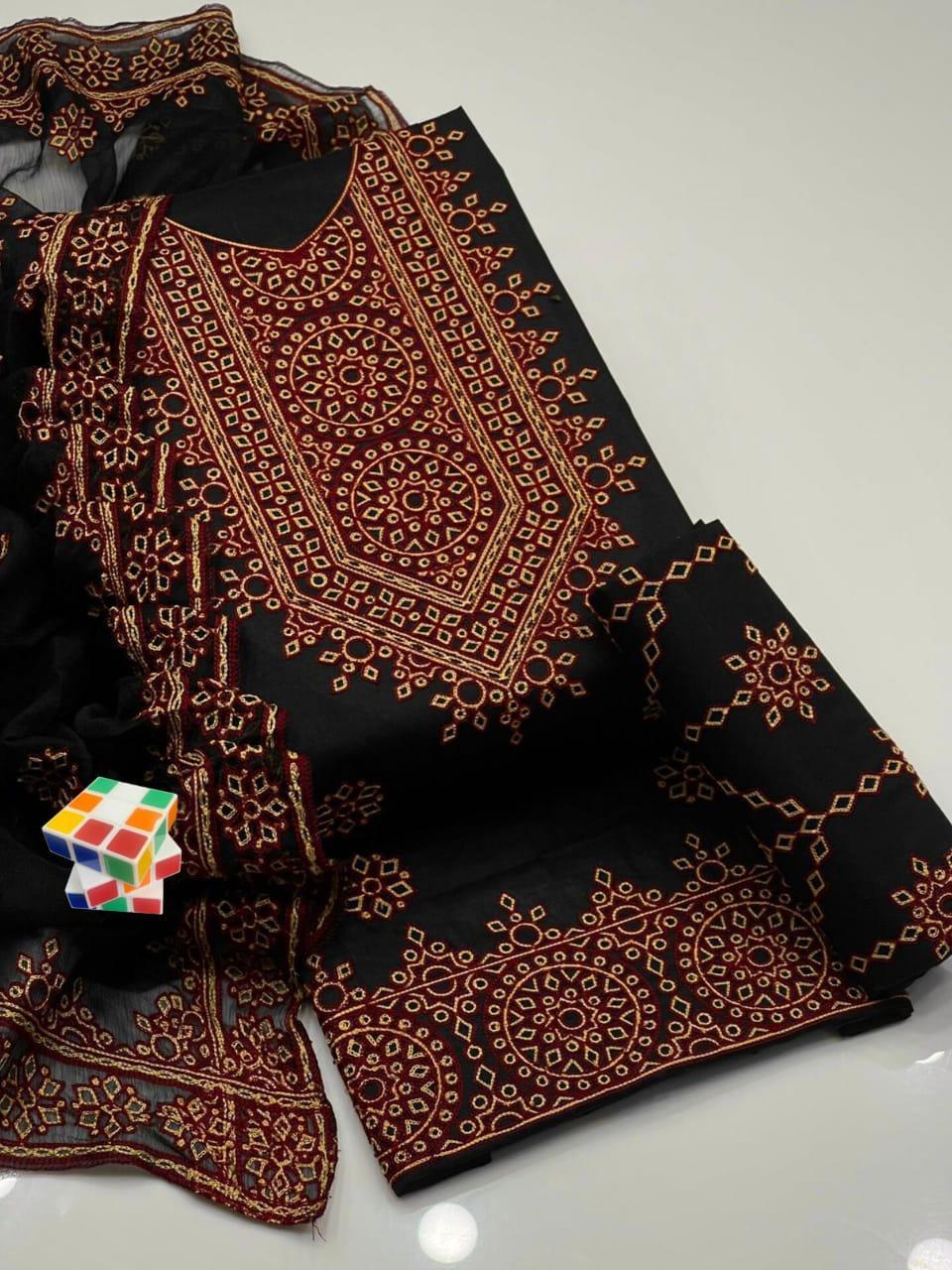 3 Pcs Women's Unstitched Embroidered Suit