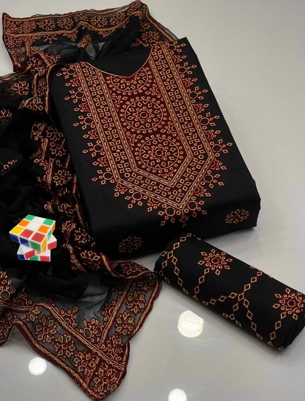 3 Pcs Women's Unstitched Embroidered Suit