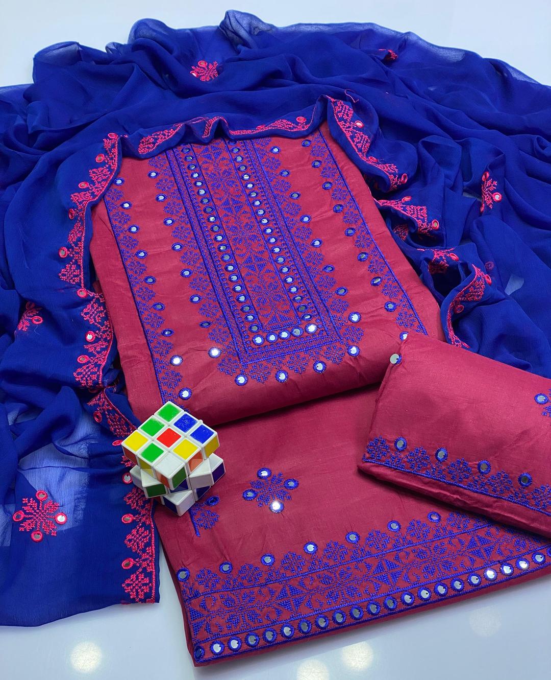 3 Pcs Women's Unstitched Embroidered Suit