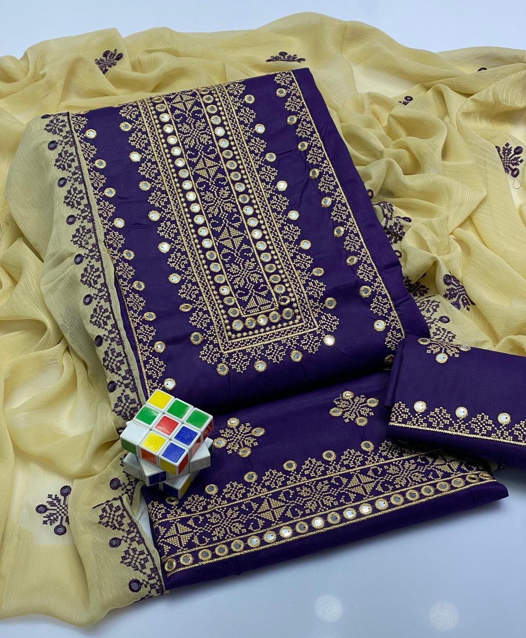 3 Pcs Women's Unstitched Embroidered Suit