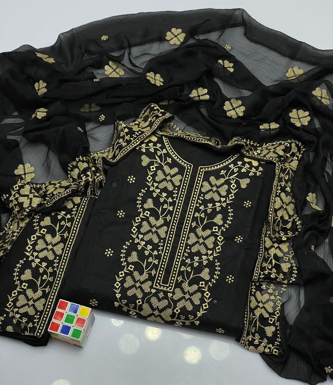 3 Pcs Women's Unstitched Embroidered Suit