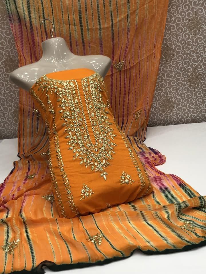 3 Pcs Women's Unstitched Gota Work Suit