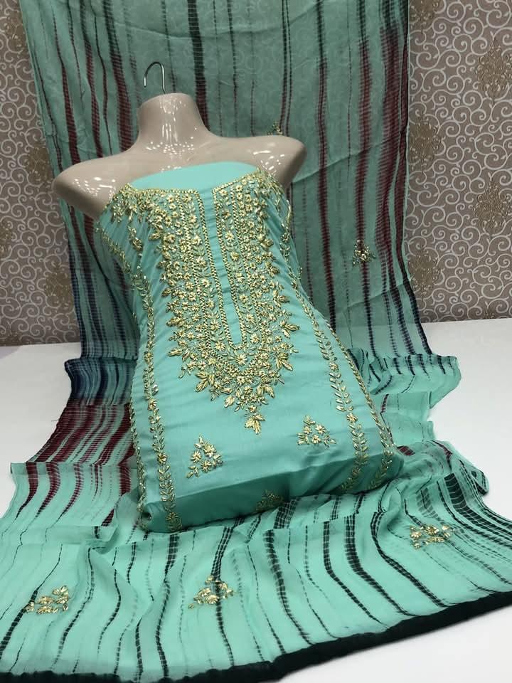 3 Pcs Women's Unstitched Gota Work Suit