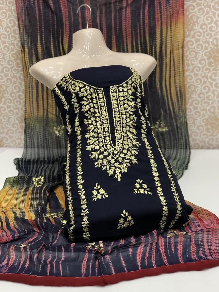 3 Pcs Women's Unstitched Gota Work Suit