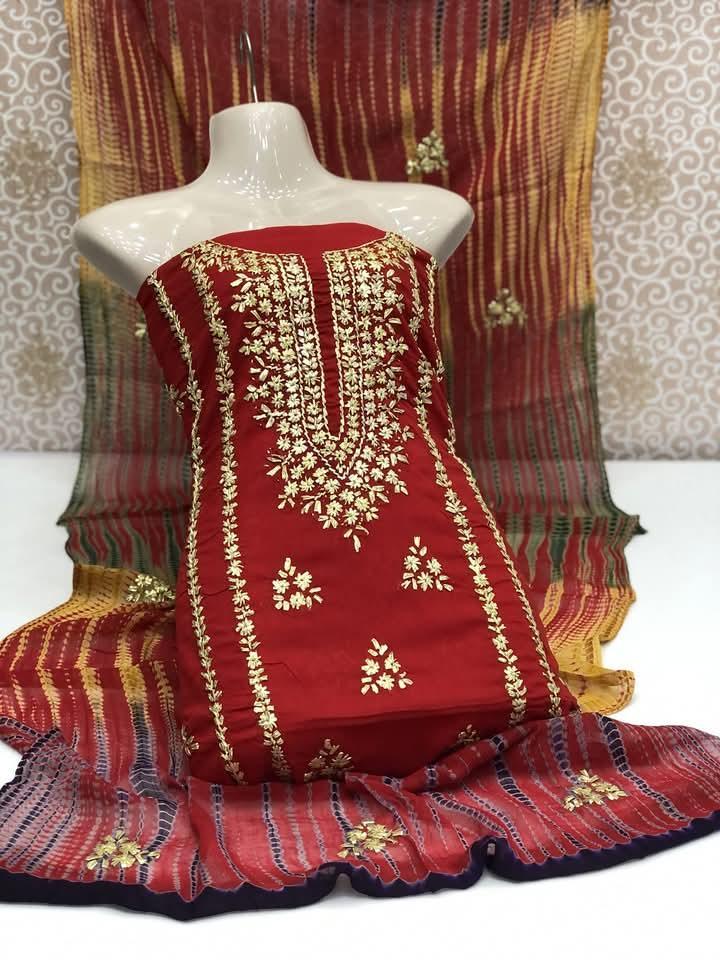3 Pcs Women's Unstitched Gota Work Suit